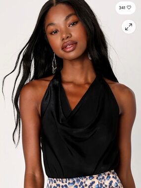 LULUS Upgraded Poise Black Halter Cowl Back Bodysuit S NEW!